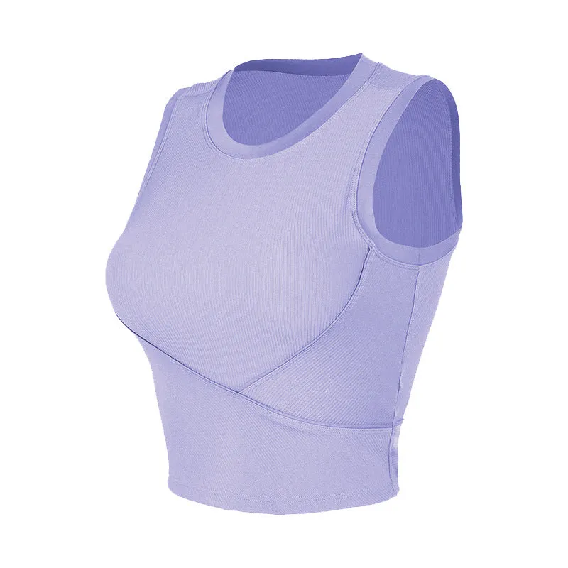 Ribbed Racerback Workout Top | Sleeveless Sports Bra Tank with Removable Pads