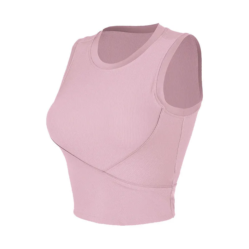 Ribbed Racerback Workout Top | Sleeveless Sports Bra Tank with Removable Pads