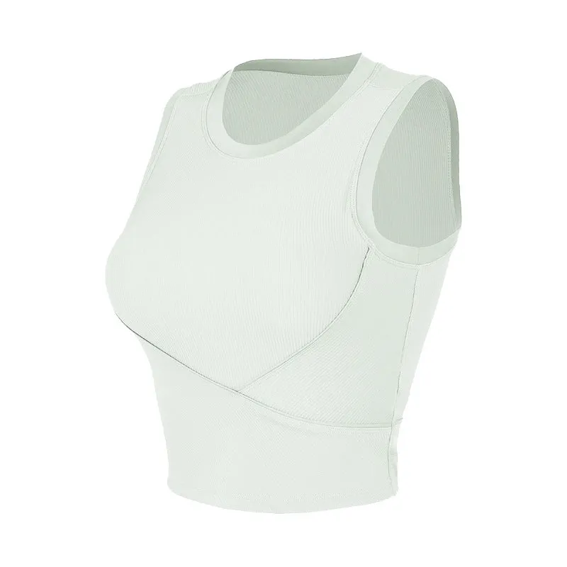 Ribbed Racerback Workout Top | Sleeveless Sports Bra Tank with Removable Pads