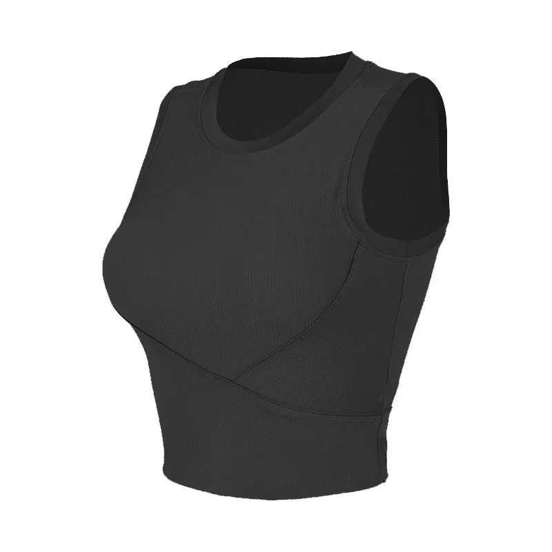 Ribbed Racerback Workout Top | Sleeveless Sports Bra Tank with Removable Pads