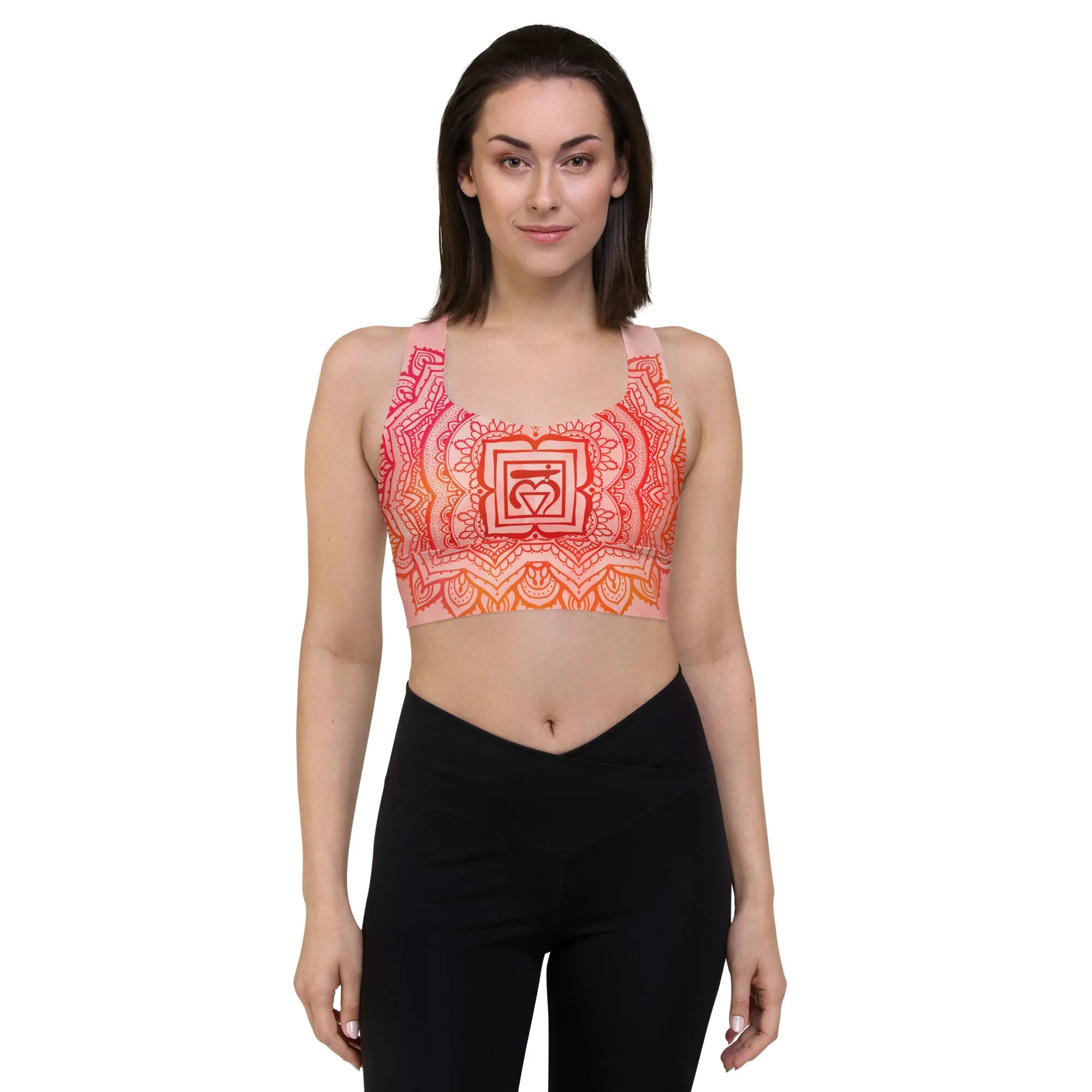 Root Chakra Mandala Longline Sports Bra by Goddess Swag