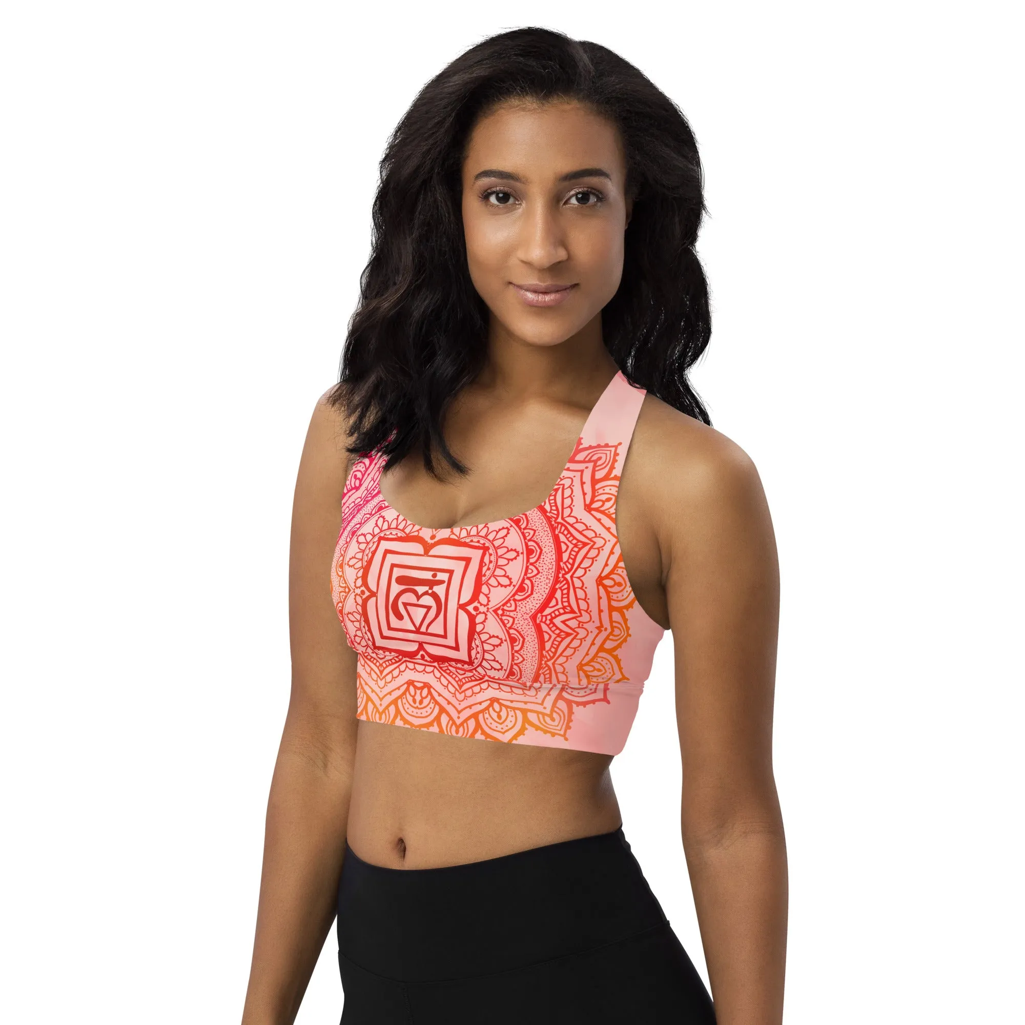 Root Chakra Mandala Longline Sports Bra by Goddess Swag