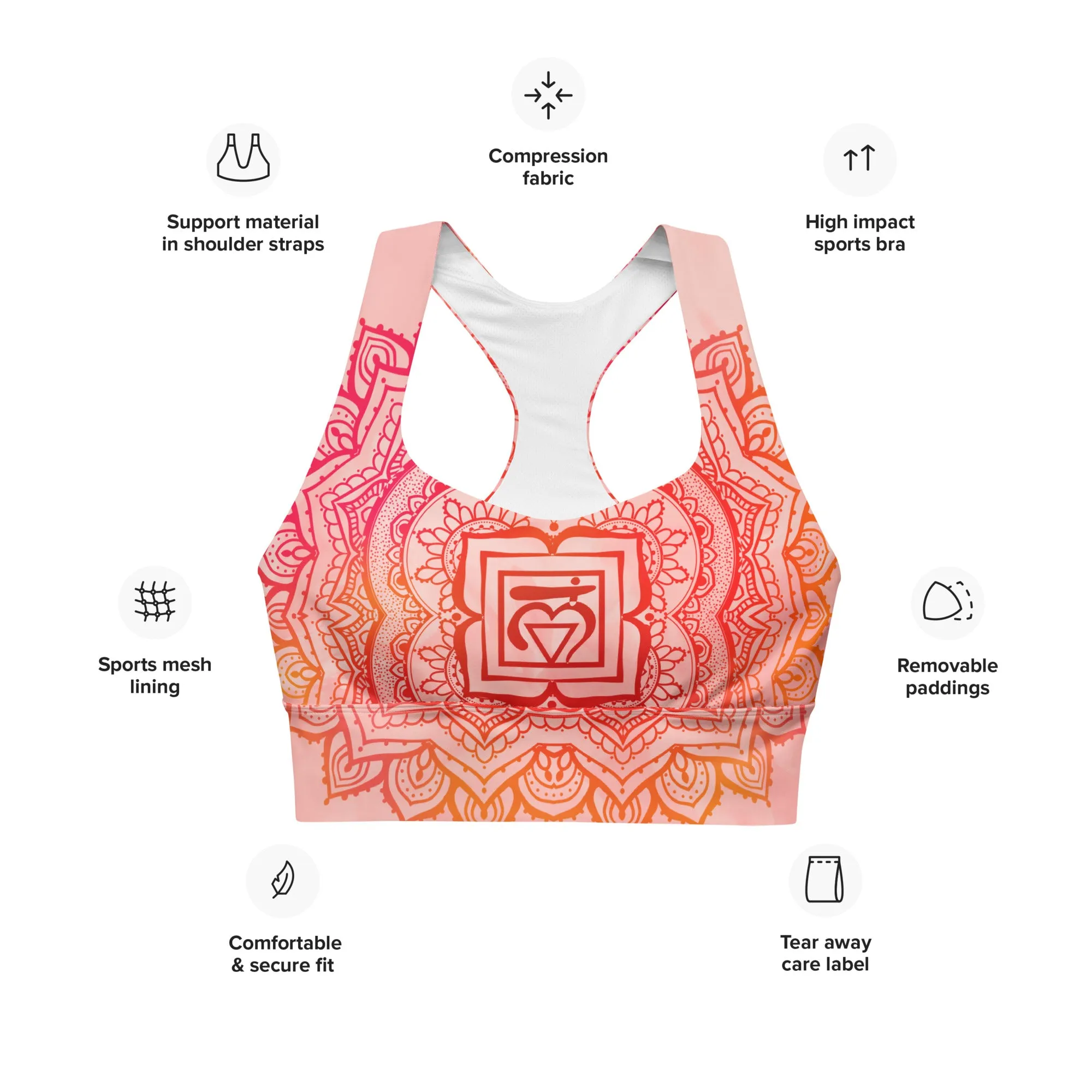 Root Chakra Mandala Longline Sports Bra by Goddess Swag