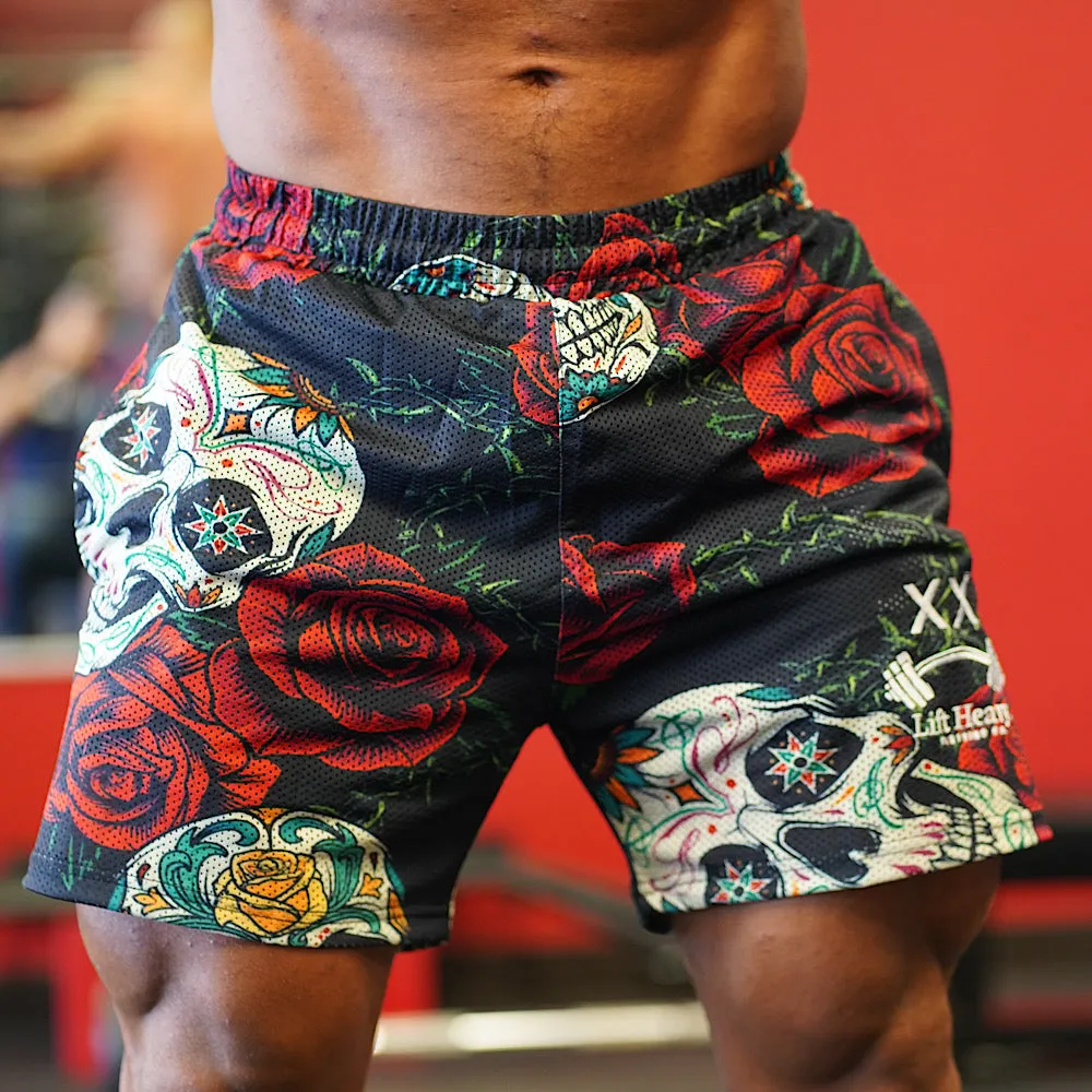 ROSES & SKULLS MESH SHORTS