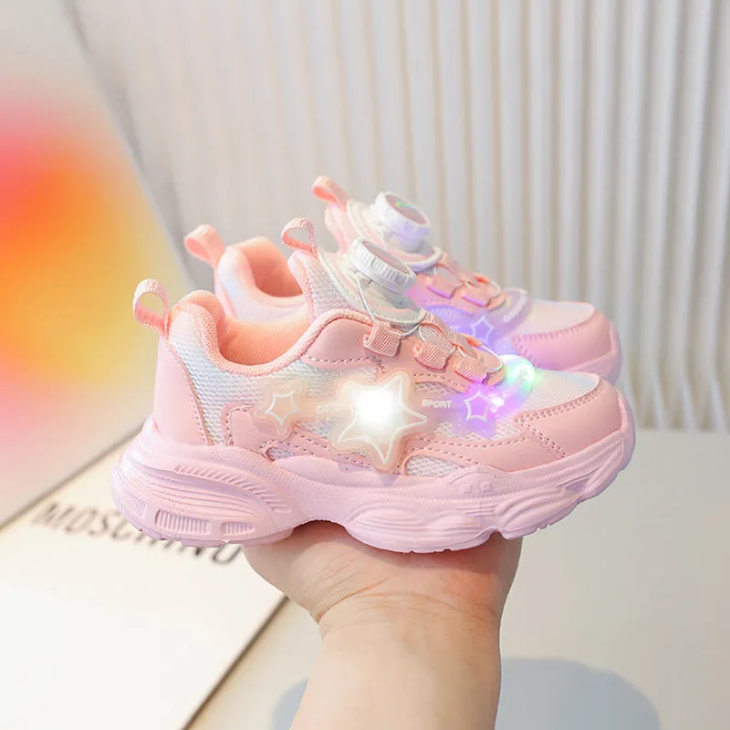 Rotating Button Bright Korean Style Running Kid's Sneakers