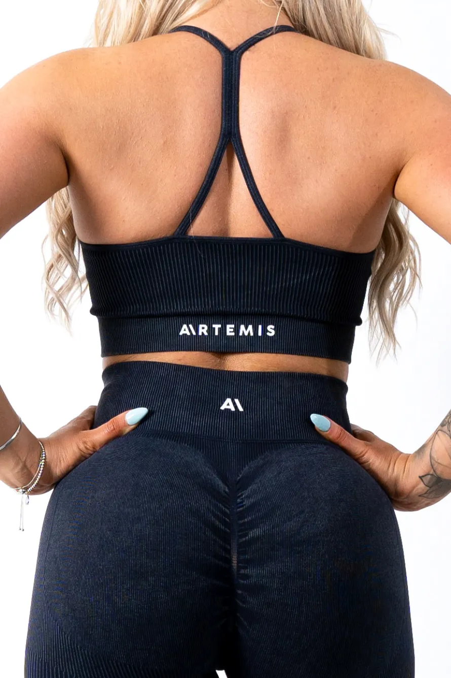 Ruby Rib Thin Strap Sports Bra Black