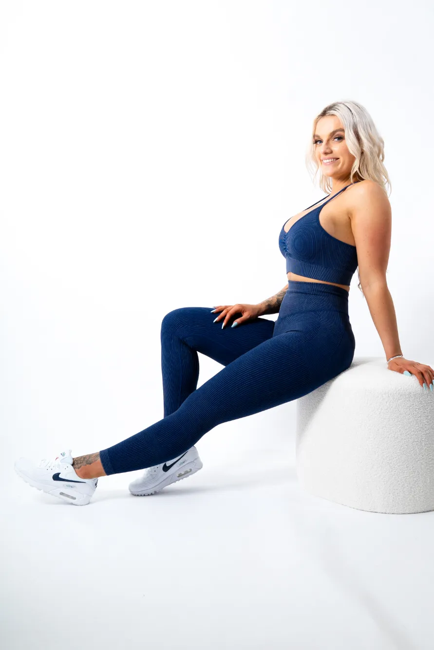Ruby Rib Thin Strap Sports Bra Navy