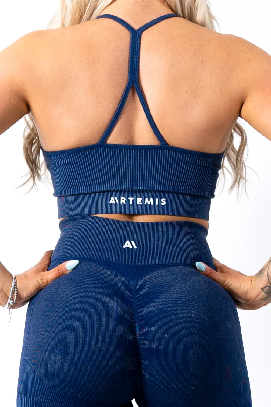 Ruby Rib Thin Strap Sports Bra Navy