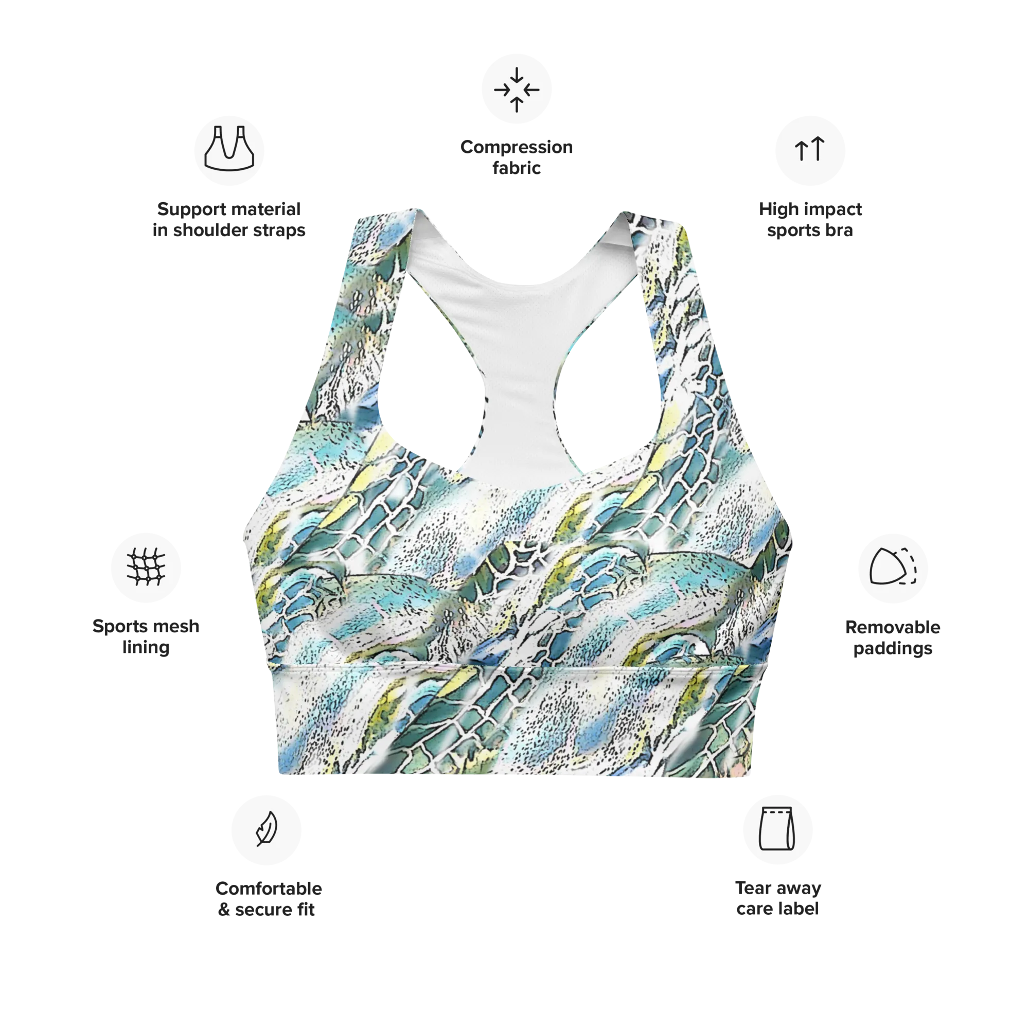 Sea Turtle Swirl Longline Sports Bra