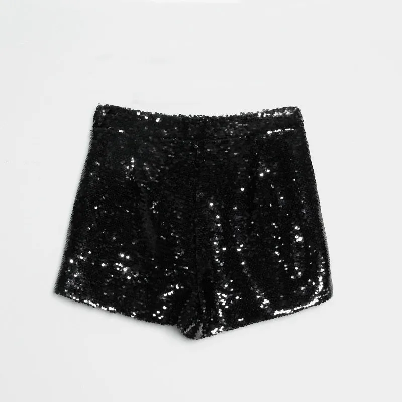 Sequin Shorts High Waist O-Ring Zip Front Bodycon