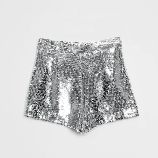 Sequin Shorts High Waist O-Ring Zip Front Bodycon