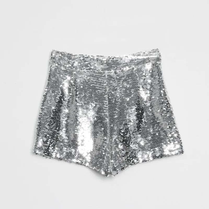 Sequin Shorts High Waist O-Ring Zip Front Bodycon