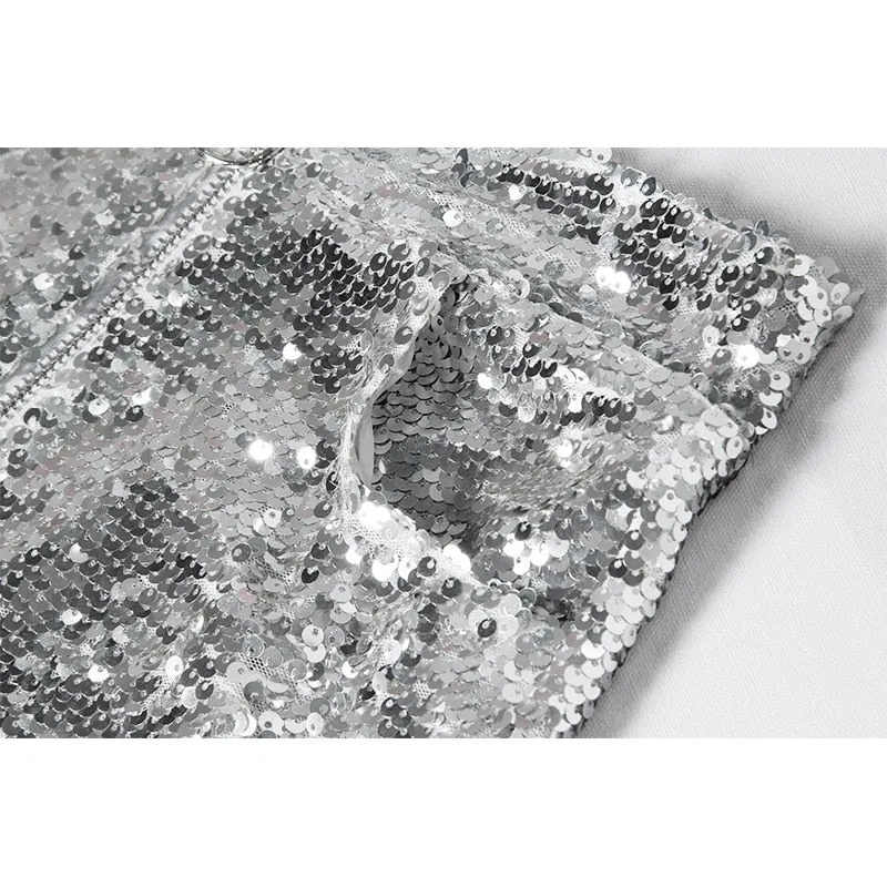 Sequin Shorts High Waist O-Ring Zip Front Bodycon