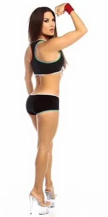 Sexy Neon Trim Zip Front Fourth Dimension Athletic Stretch Sports Bra Top - Multi Trim