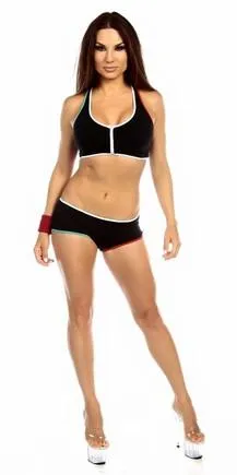 Sexy Neon Trim Zip Front Fourth Dimension Athletic Stretch Sports Bra Top - Multi Trim