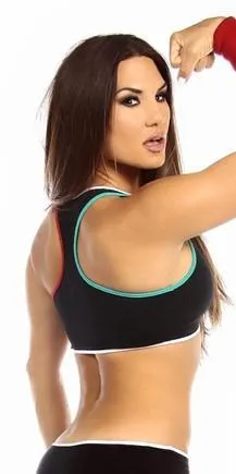 Sexy Neon Trim Zip Front Fourth Dimension Athletic Stretch Sports Bra Top - Multi Trim