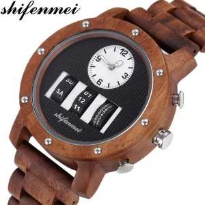 Shifenmei Watch Mens Roller Digital Dial Watch Top Luxury Brand Military Sport Quartz Wristwatch Wooden Watch Relogio Masculino