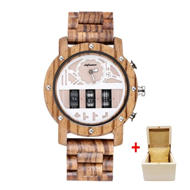 Shifenmei Watch Mens Roller Digital Dial Watch Top Luxury Brand Military Sport Quartz Wristwatch Wooden Watch Relogio Masculino