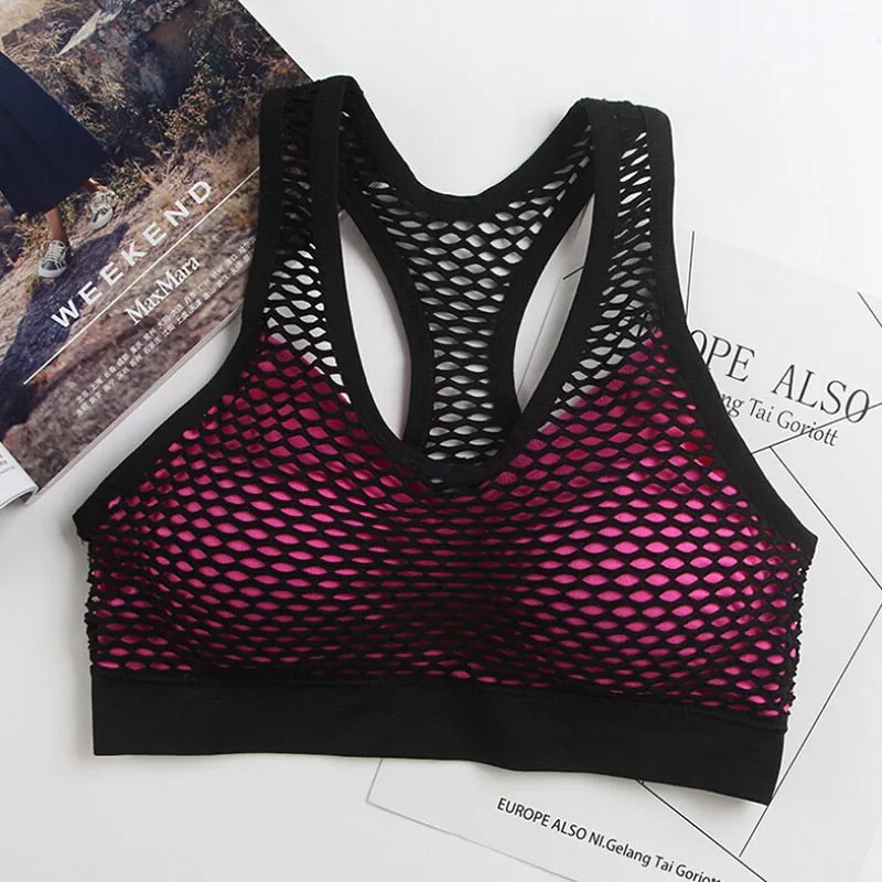 Shockproof   Mesh Patchwork Fitness Yoga Bra Push Up Padded Top Anti Sweat Yoga Bra Tops Women Breathable Sportwear