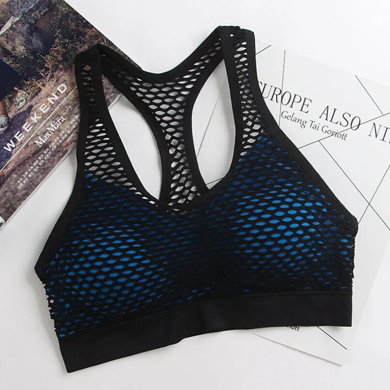 Shockproof   Mesh Patchwork Fitness Yoga Bra Push Up Padded Top Anti Sweat Yoga Bra Tops Women Breathable Sportwear