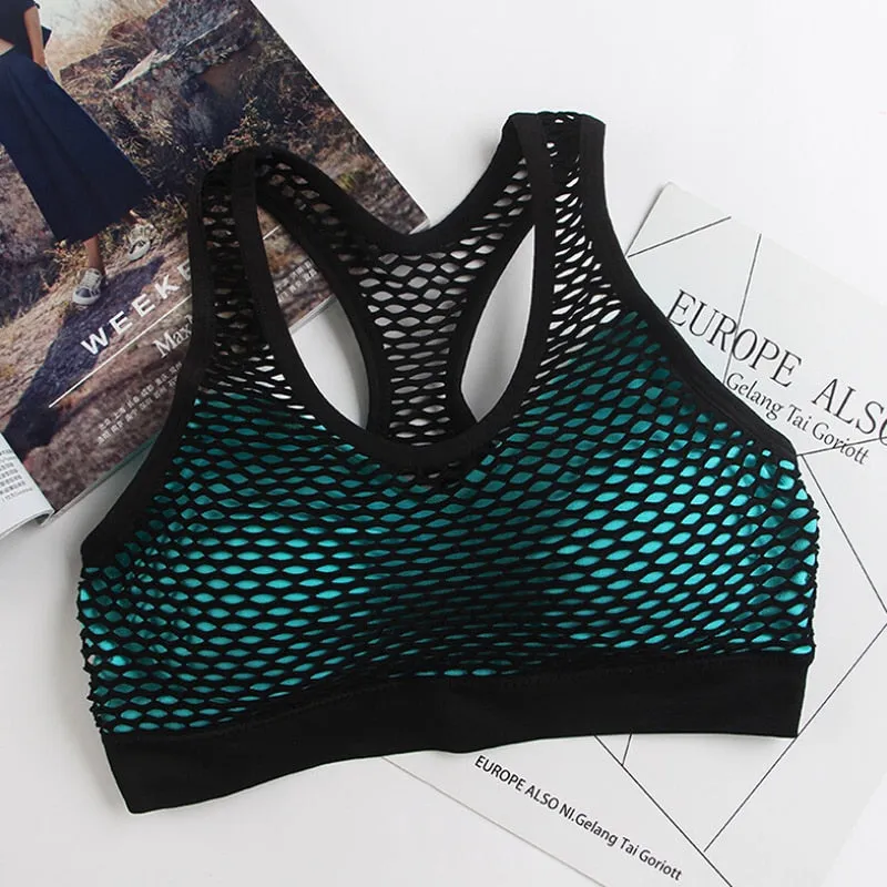 Shockproof   Mesh Patchwork Fitness Yoga Bra Push Up Padded Top Anti Sweat Yoga Bra Tops Women Breathable Sportwear
