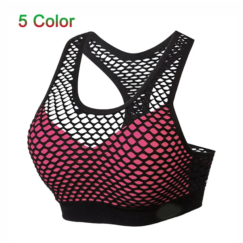 Shockproof   Mesh Patchwork Fitness Yoga Bra Push Up Padded Top Anti Sweat Yoga Bra Tops Women Breathable Sportwear