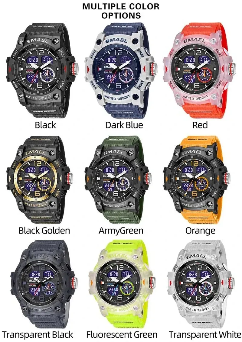SMAEL 5ATM Waterproof Digital Sports Watch Men