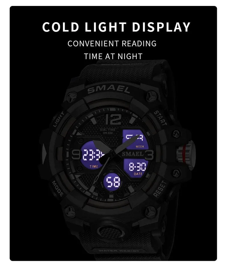 Sport Watch Military Watch for Men Alarm Clock Stopwatch Led Digital Back Light Dual Time Display Men's Watches Waterproof