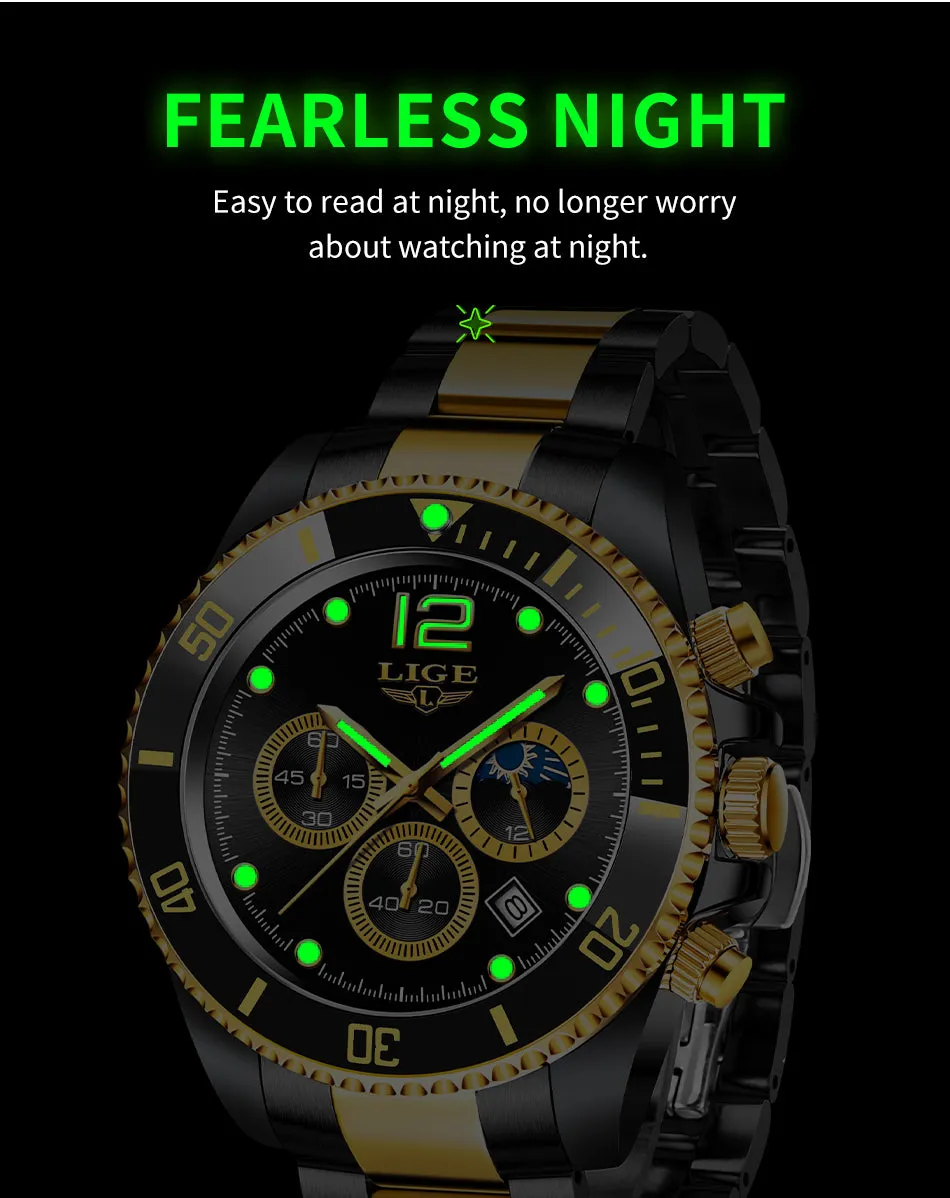 Sports Diver Clock Luxury Stainless Steel Waterproof Date Quartz Wristwatch