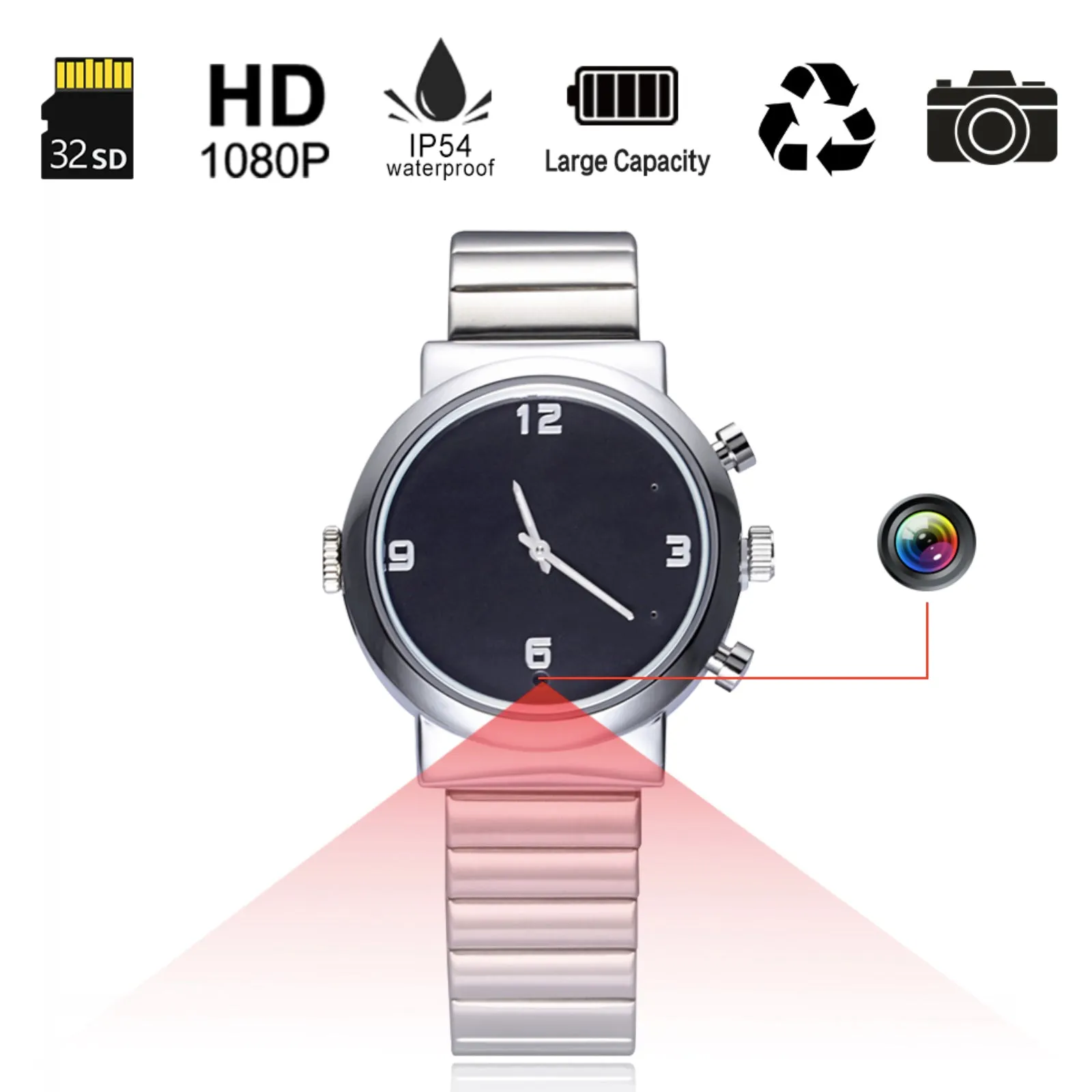 Spy Video Watch Camera 1080p Full HD Motion Detection & Sound Recorder & 12MP Photo