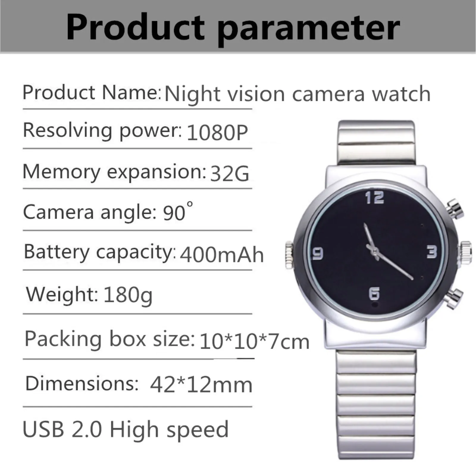 Spy Video Watch Camera 1080p Full HD Motion Detection & Sound Recorder & 12MP Photo