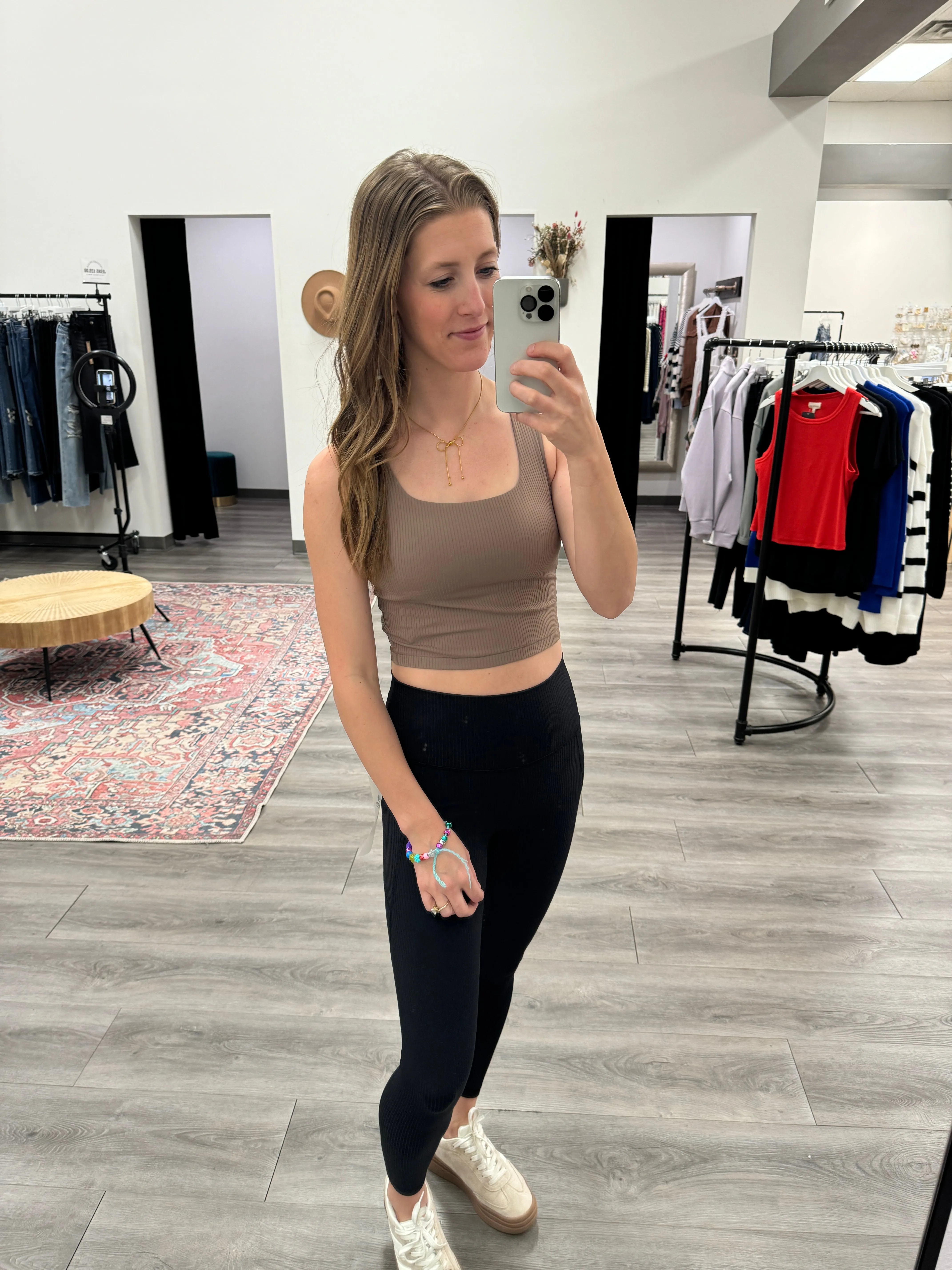 Square Neck Ribbed Racerback Sports Bra
