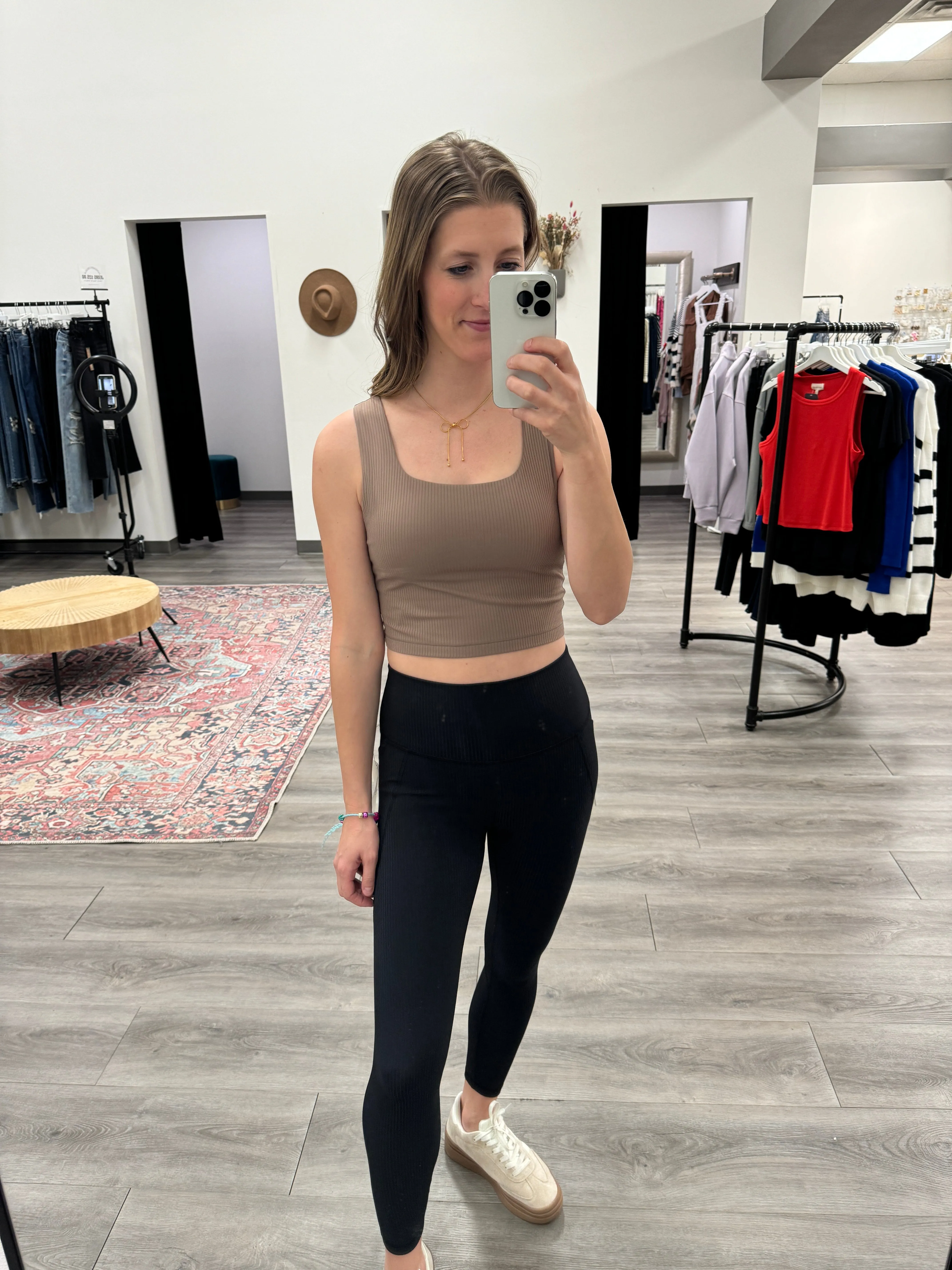 Square Neck Ribbed Racerback Sports Bra