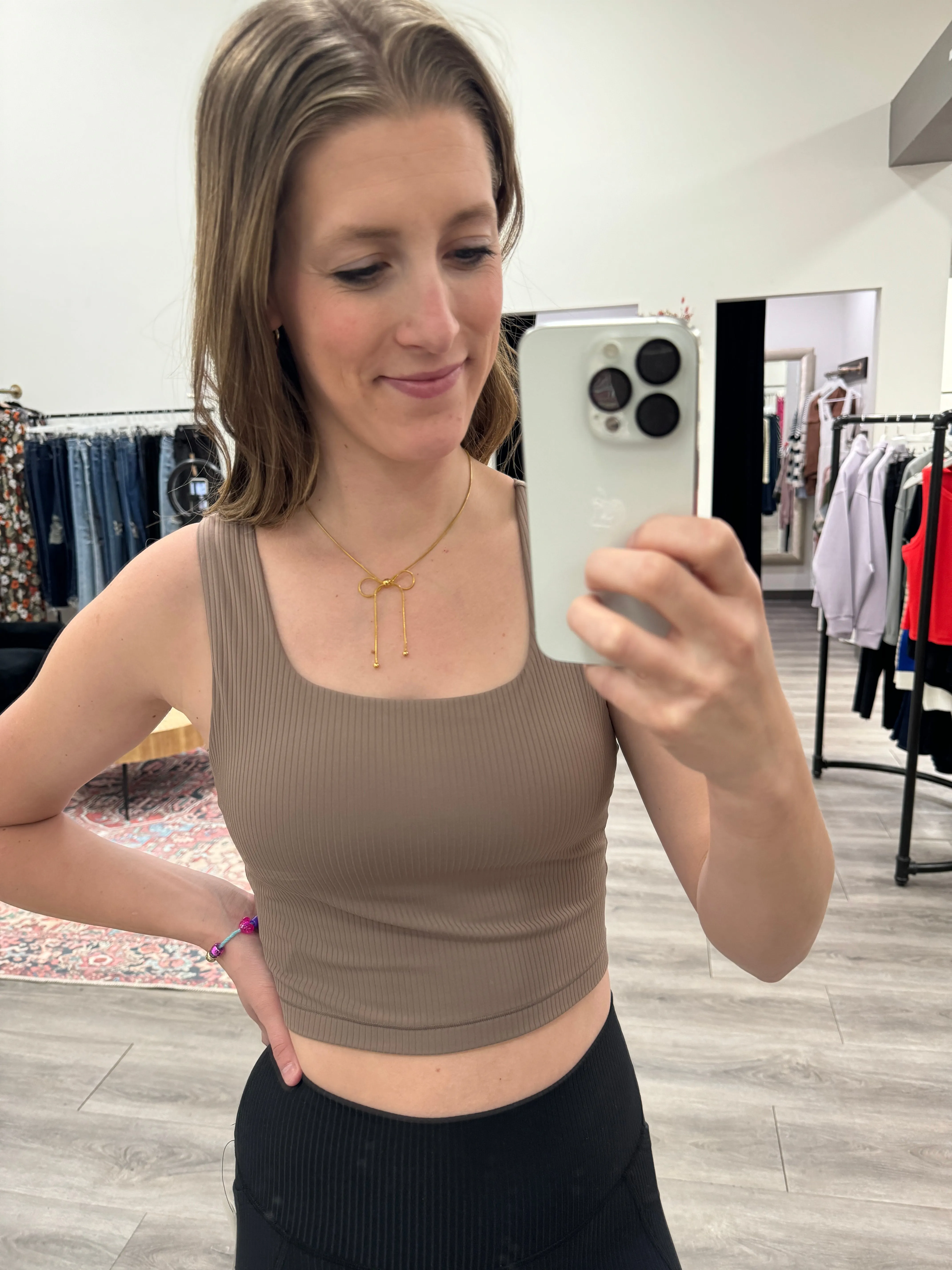 Square Neck Ribbed Racerback Sports Bra