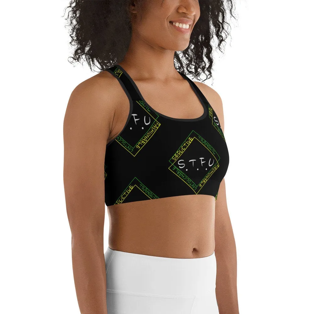 S.T.F.U Diamond Sports bra - Green on Black
