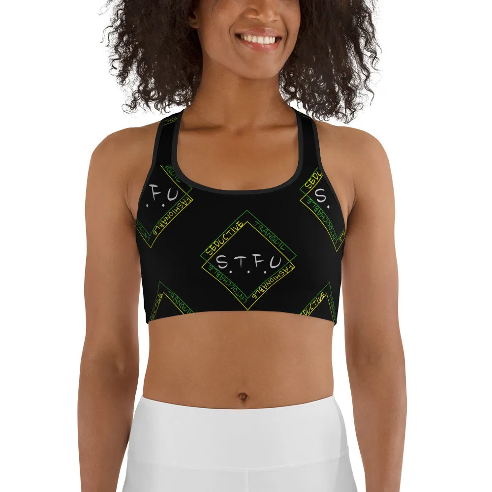 S.T.F.U Diamond Sports bra - Green on Black