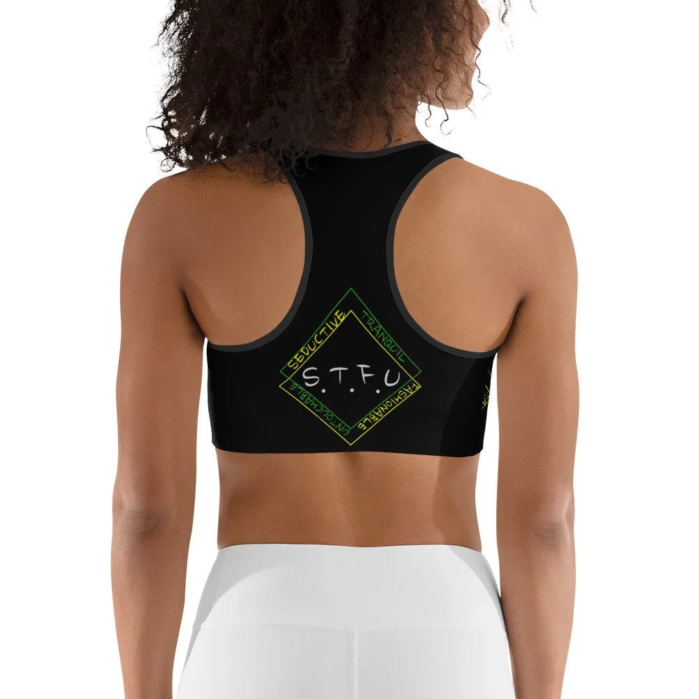 S.T.F.U Diamond Sports bra - Green on Black