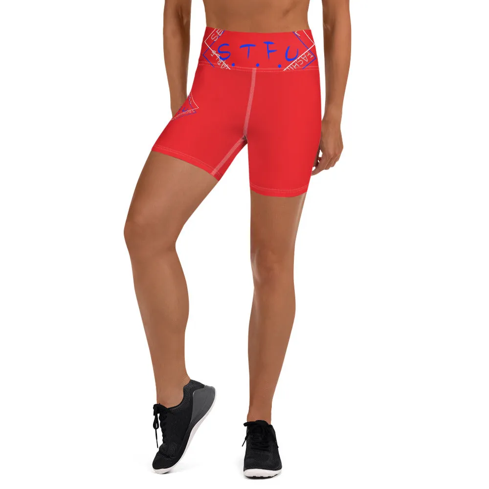 S.T.F.U Diamond Trim High Waisted Yoga Shorts - Red and Blue