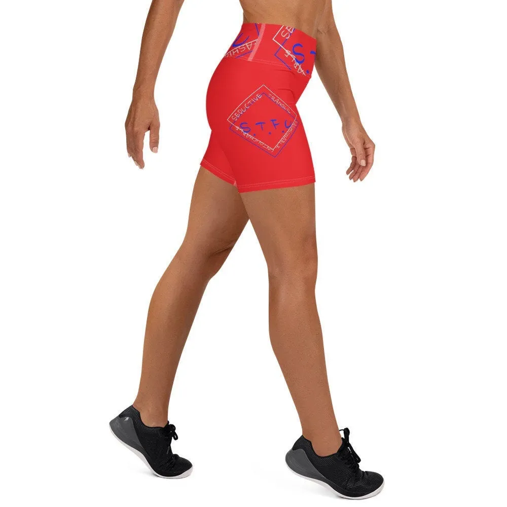 S.T.F.U Diamond Trim High Waisted Yoga Shorts - Red and Blue