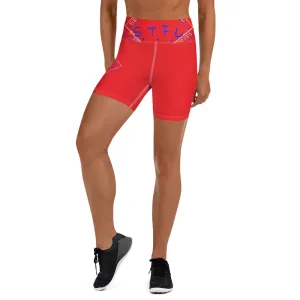 S.T.F.U Diamond Trim High Waisted Yoga Shorts - Red and Blue