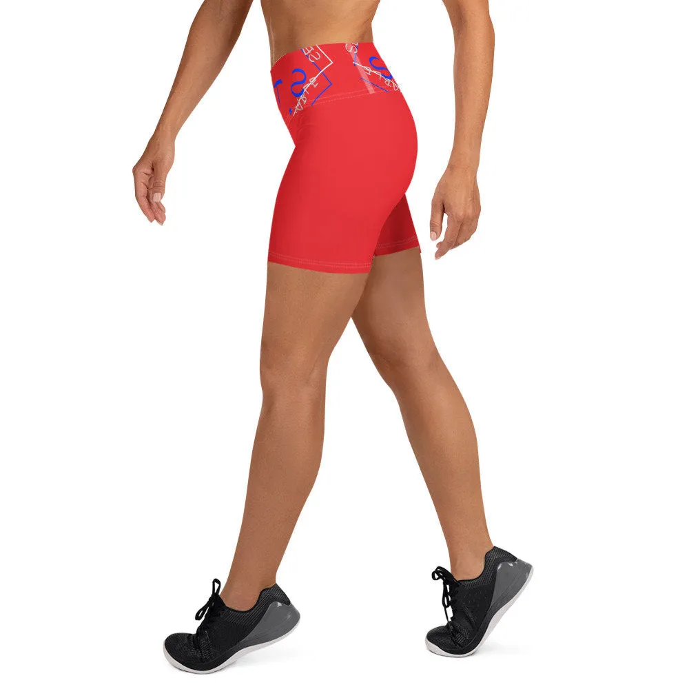 S.T.F.U Diamond Trim High Waisted Yoga Shorts - Red and Blue