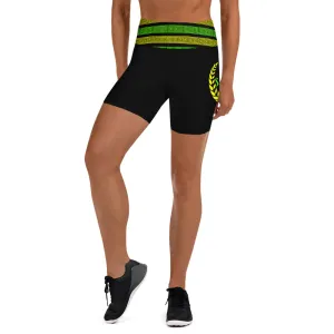 STFU Greek High Waisted Yoga Shorts - Green & Yellow on Black