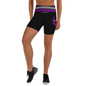 STFU Greek High Waisted Yoga Shorts - Purple & White on Black