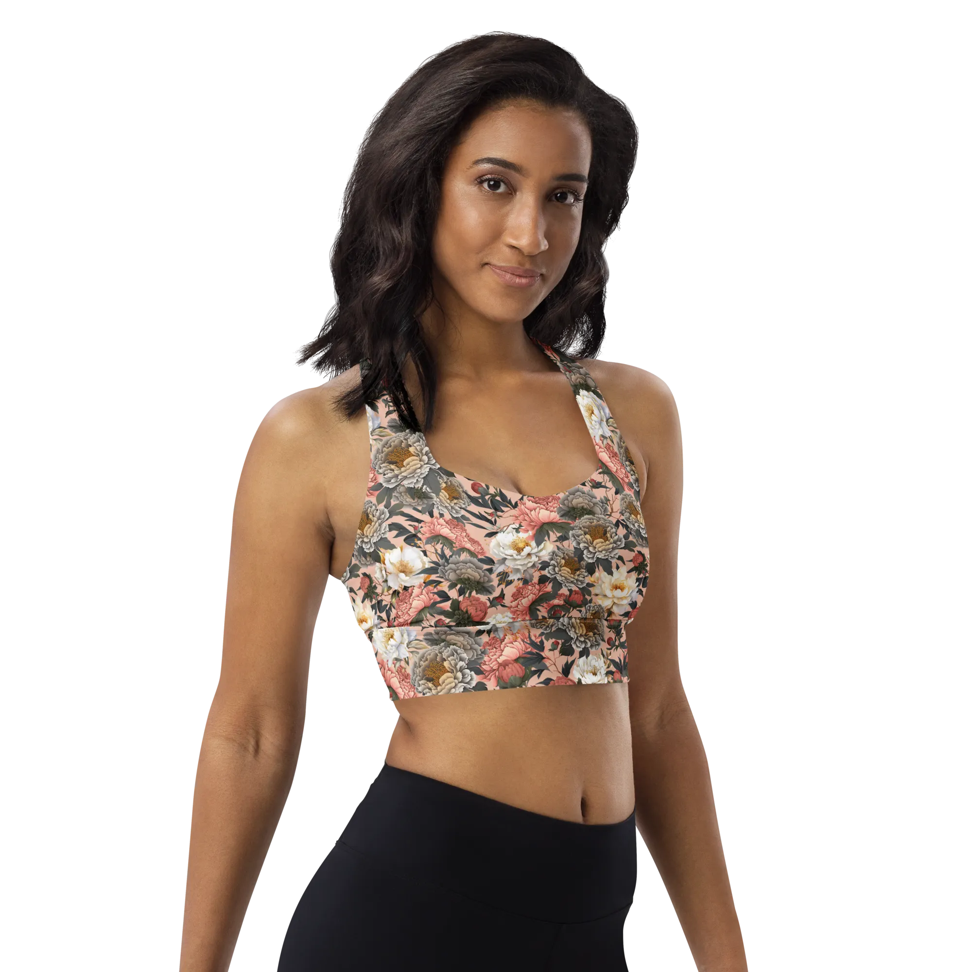 Tapestry Recycled Longline Sports Bra - Small Print - Zinnwaldite