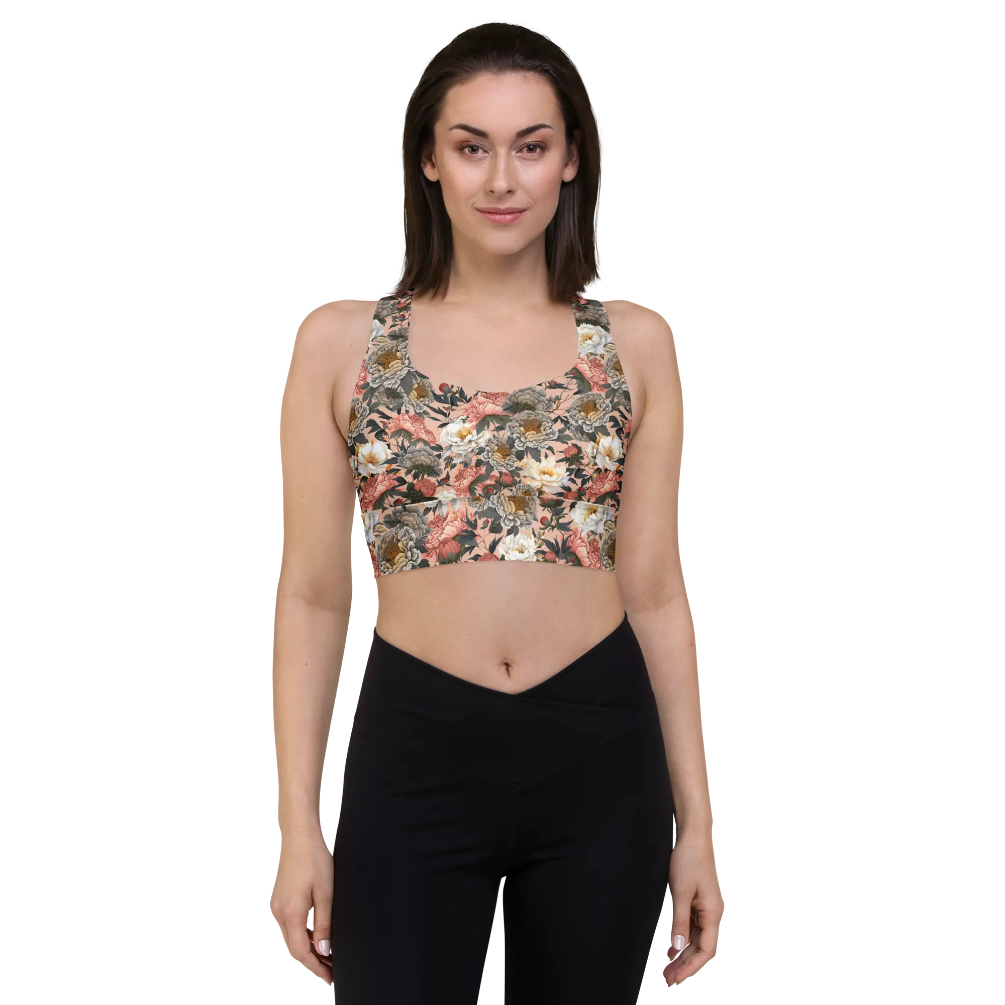 Tapestry Recycled Longline Sports Bra - Small Print - Zinnwaldite