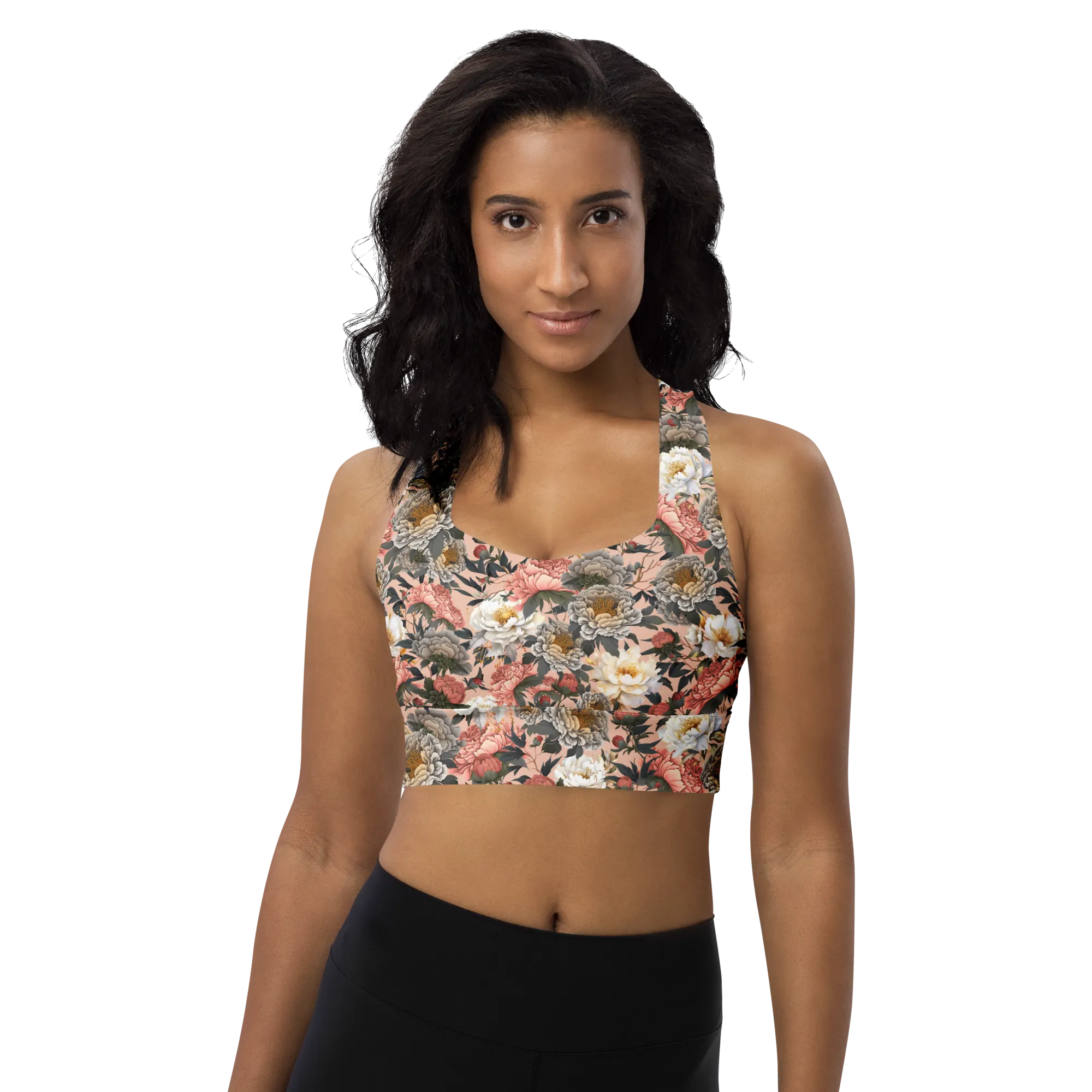 Tapestry Recycled Longline Sports Bra - Small Print - Zinnwaldite