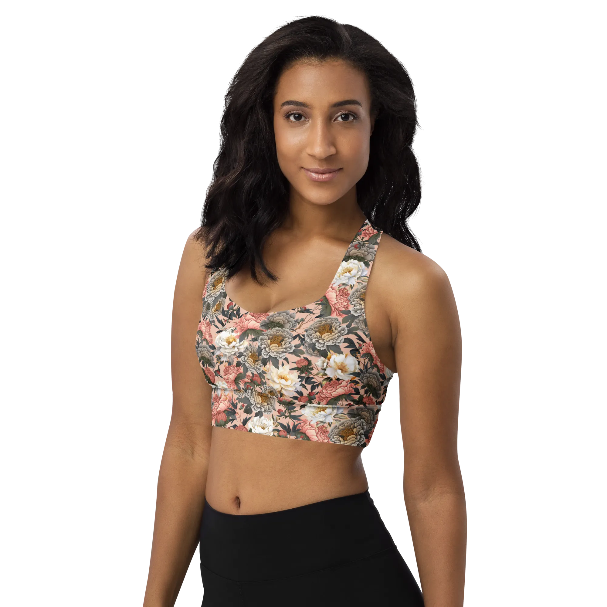 Tapestry Recycled Longline Sports Bra - Small Print - Zinnwaldite
