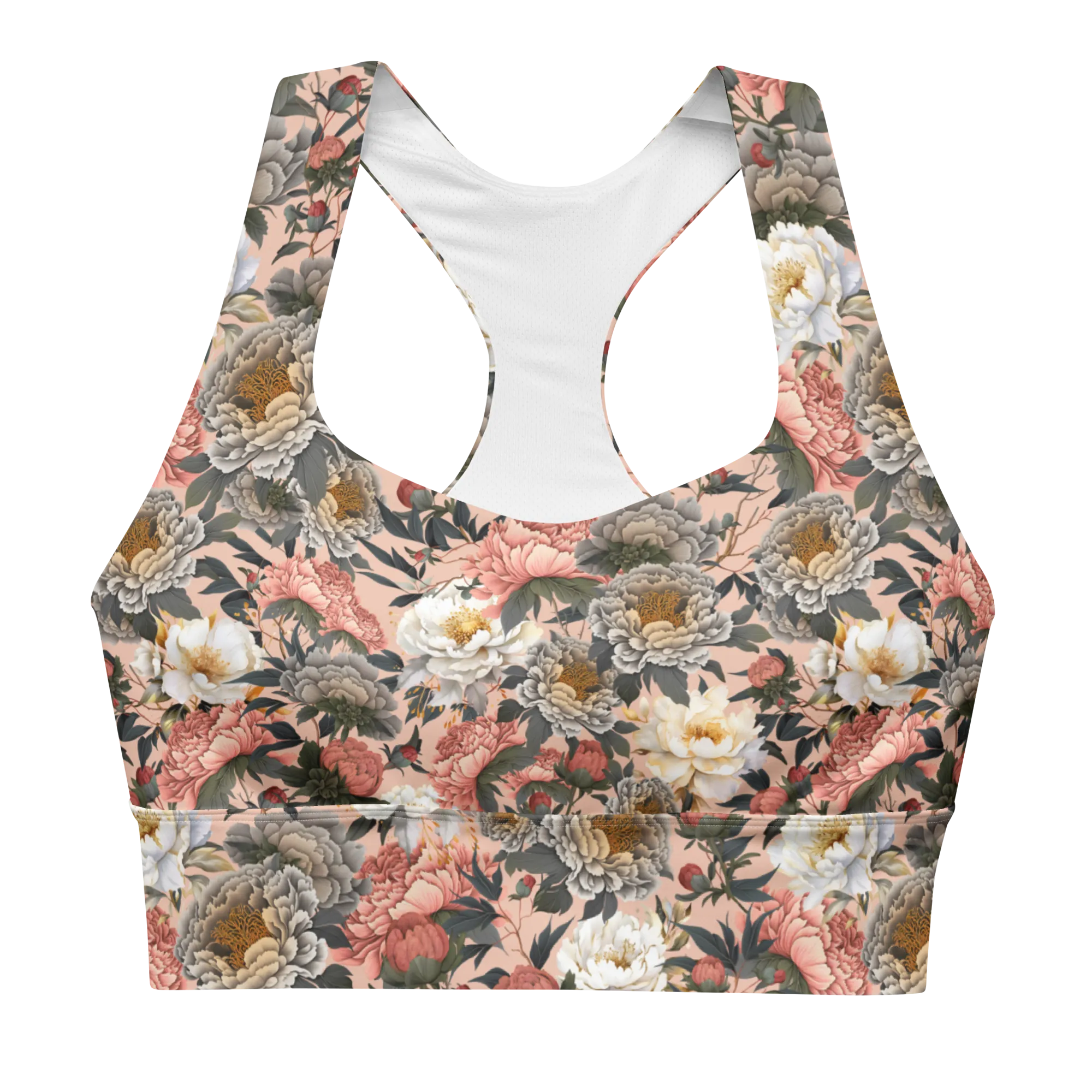 Tapestry Recycled Longline Sports Bra - Small Print - Zinnwaldite