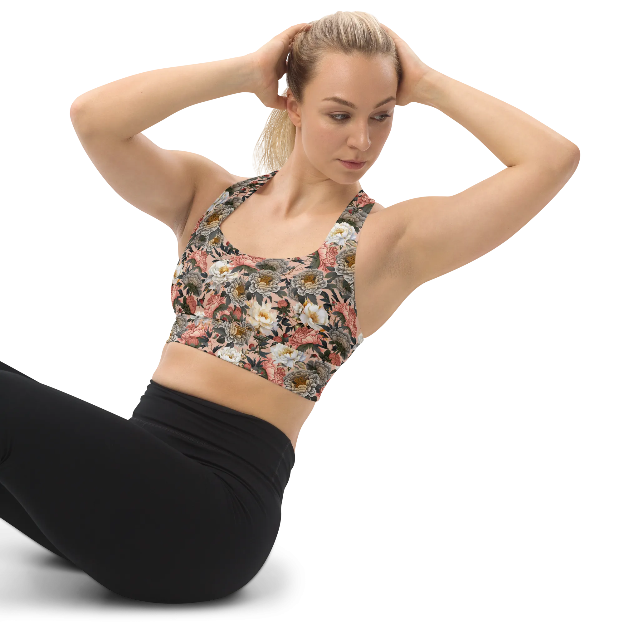Tapestry Recycled Longline Sports Bra - Small Print - Zinnwaldite