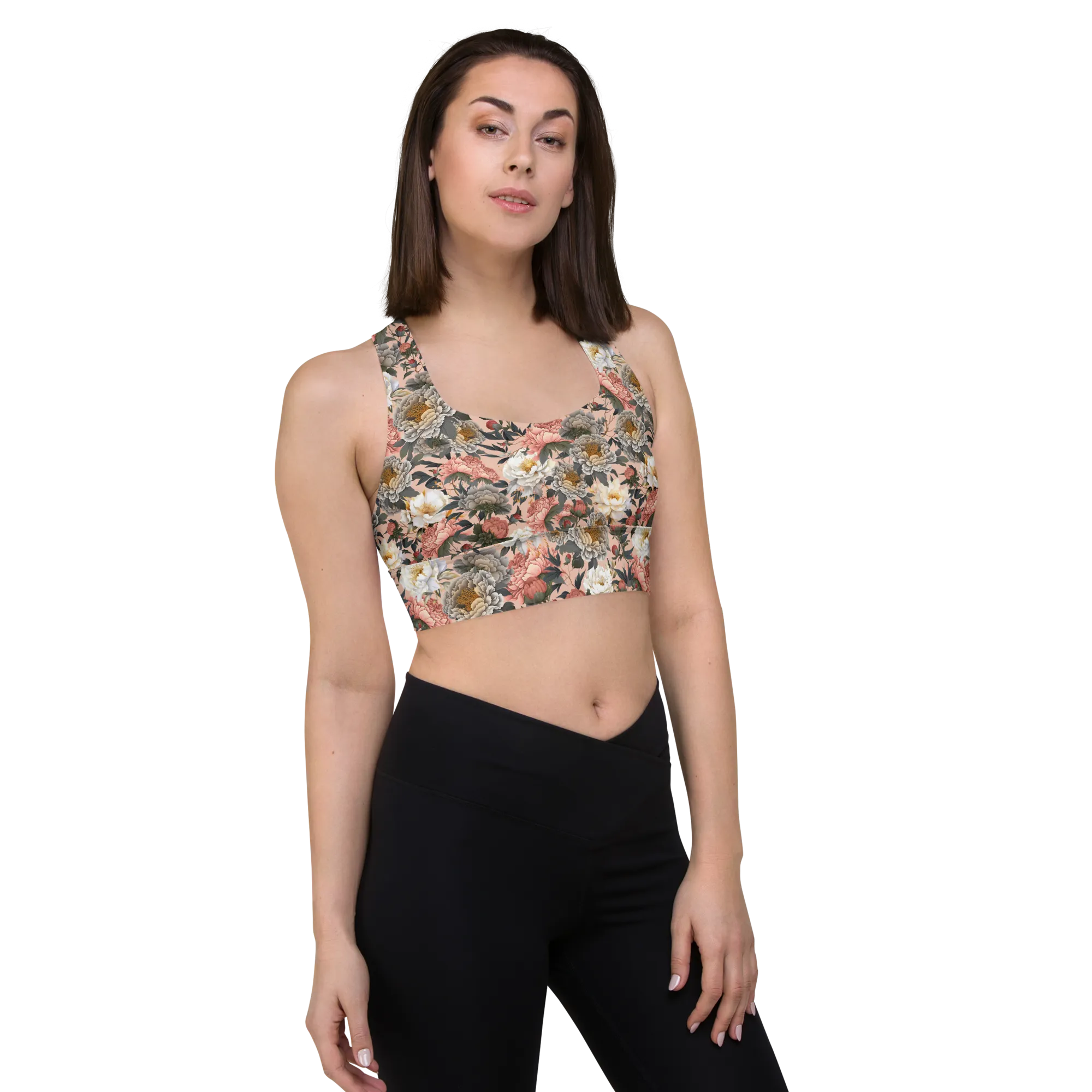 Tapestry Recycled Longline Sports Bra - Small Print - Zinnwaldite